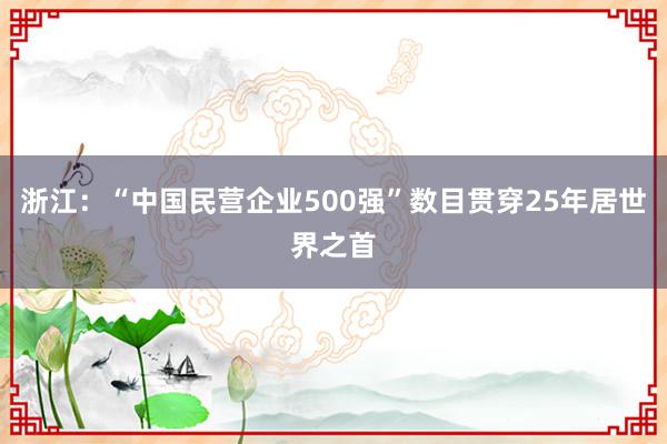 浙江：“中国民营企业500强”数目贯穿25年居世界之首